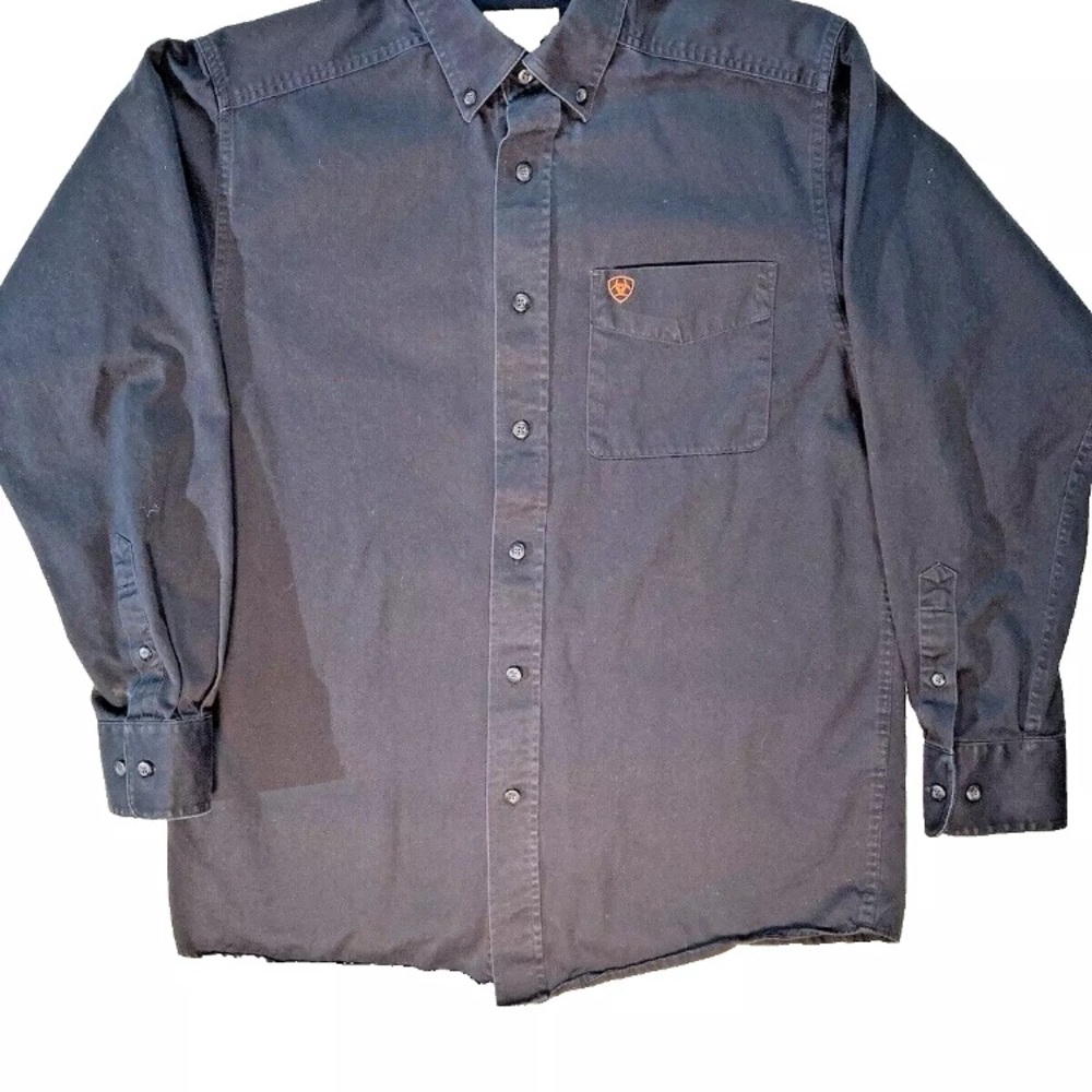 ARIAT Shirt Men's size Sm solid Black long sleeve cowboy oxford western rodeo